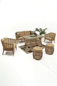 Linda Rattan Bahçe Balkon Oturma Grubu (3 1 1 Masa 2 Puf )